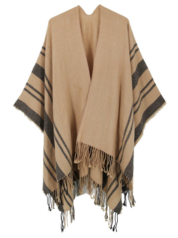 Stripe Fringe Poncho - Shopmossrose